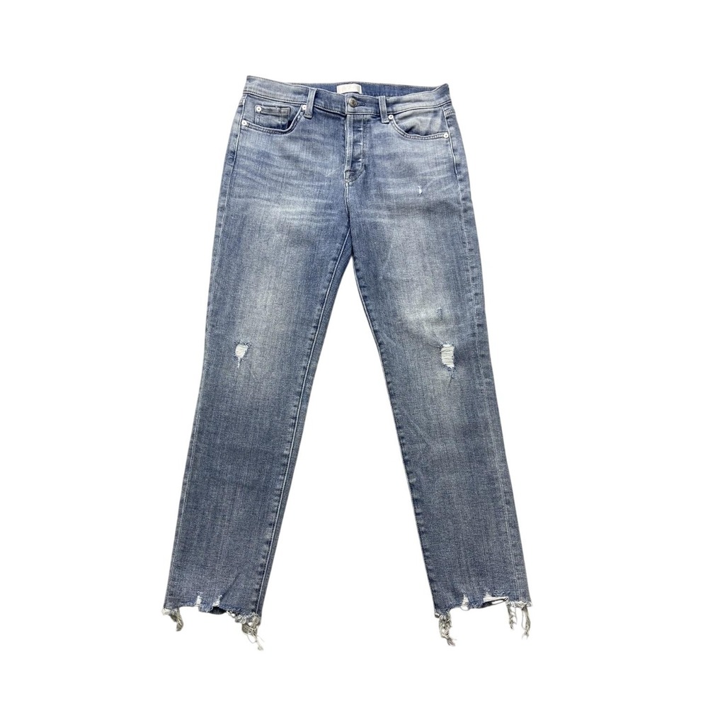 7 For All Mankind Josefina Boyfriend Jeans Womens 29 Blue Distressed Raw Hem Mid